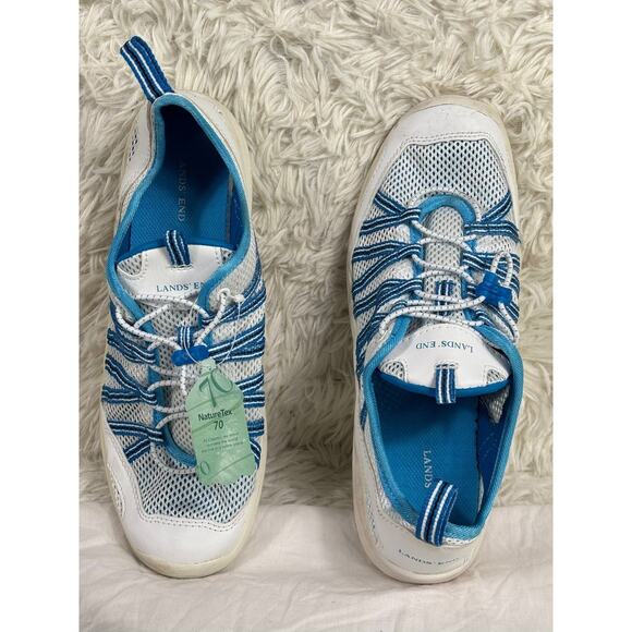 Lands End Nature Tex Womens Sz 10 Blue White Athletic Trainer Sneakers Shoes - Picture 1 of 8